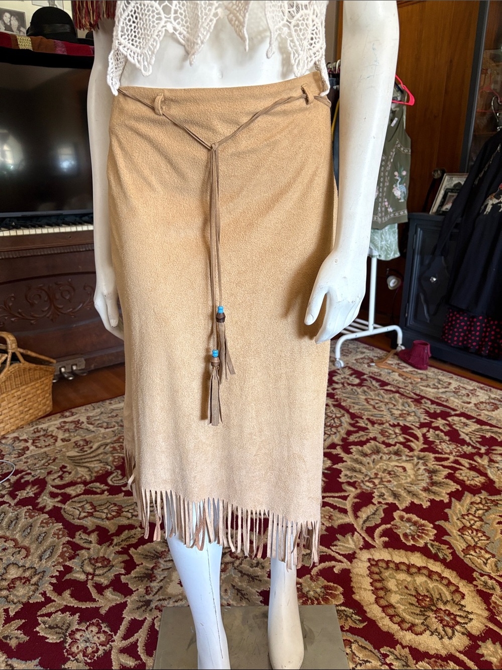 # 161  FauxSuede Fringe Midi Skirt